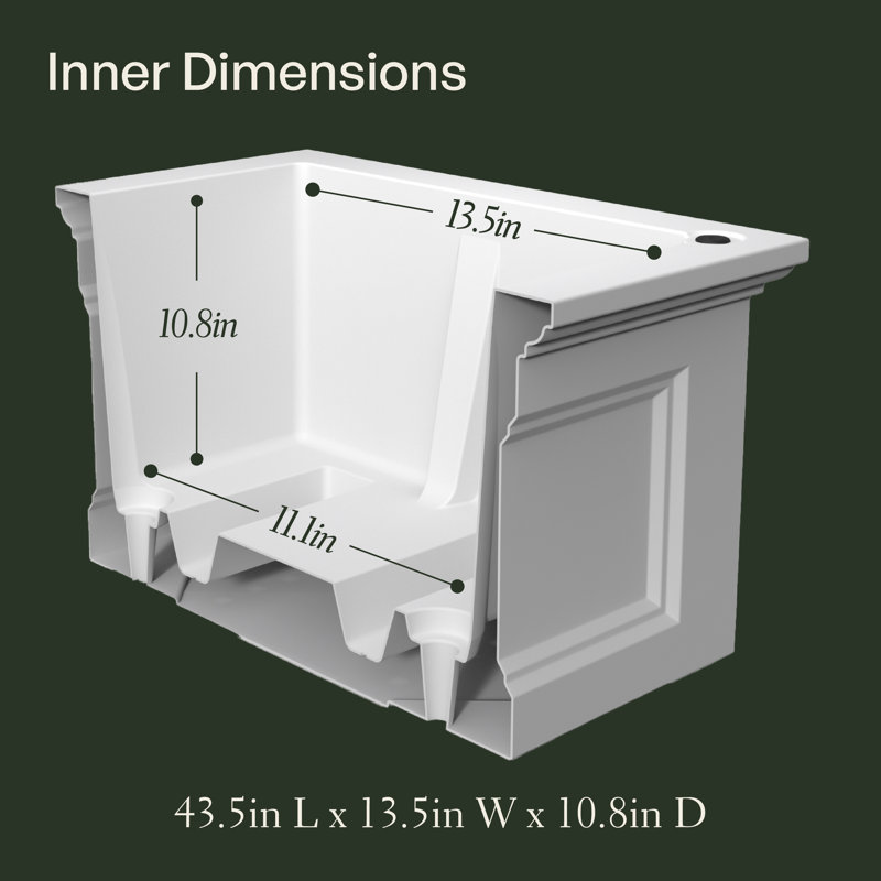 Boîte à fleurs avec réservoir 48 "Tolmino, Blanc, 14'' H x 48'' W x 18'' D