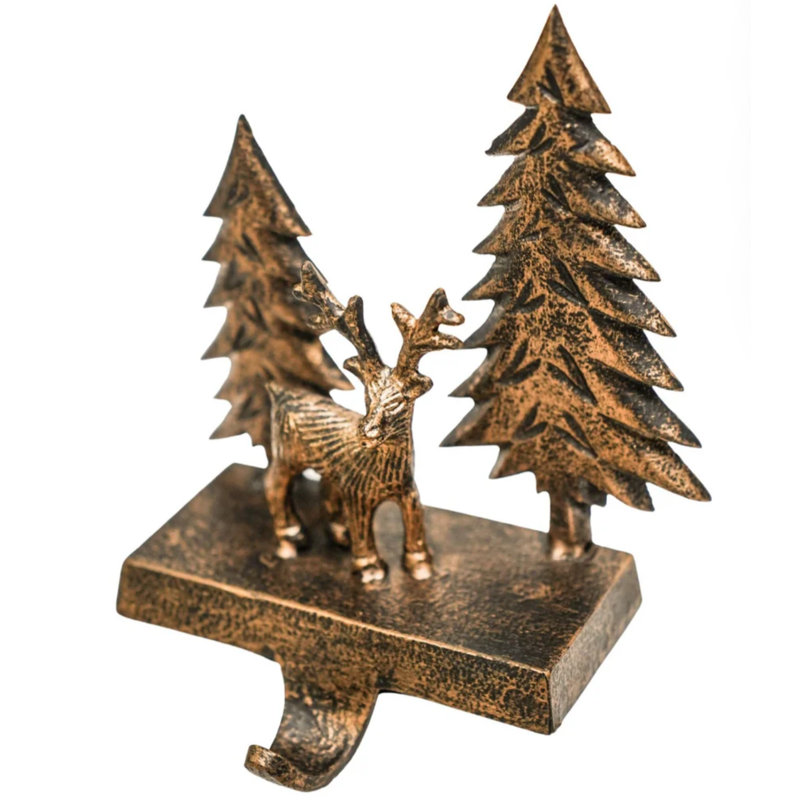Stocking Holder Deer Scene Antique Brass H19Cm