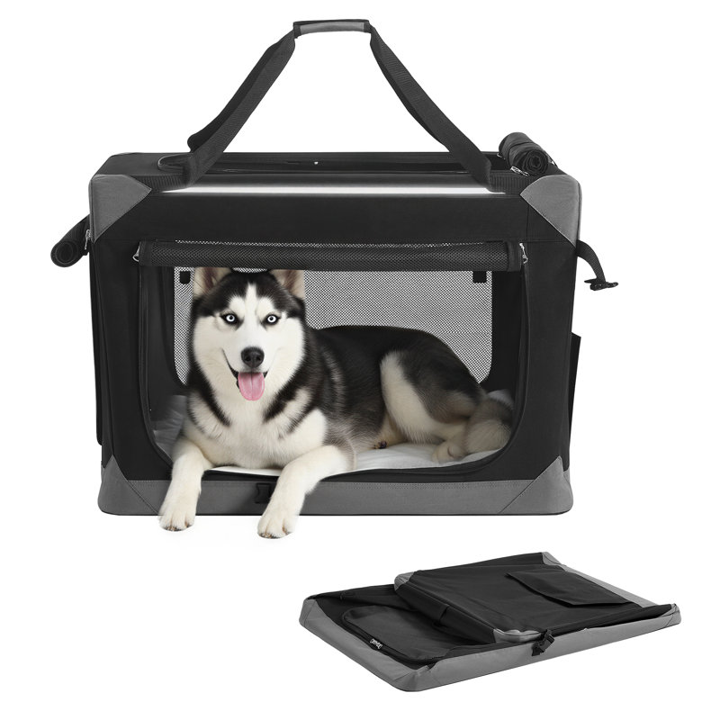 Sac de transport pour animaux portable pliable noir avec portes en filet, 36"W X 25"D X 25"H