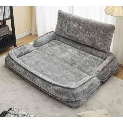 [NEW ARRIVED] [VIDEO PROVIDED] Double human dog bed,Lazy sofa ,Loveseat,Fits You & Pets,Extra Large Floor Couch,Can sit or lie down,2-in-1,5 Adjustable Position, Plump Pillow,2 Seat,Chenille,Gray