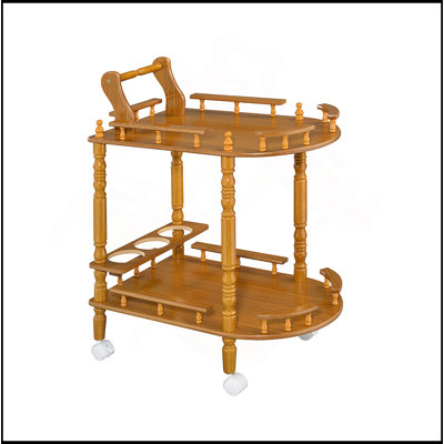 29" Tall 2-Tier Wooden Wine Table With Oak Finish