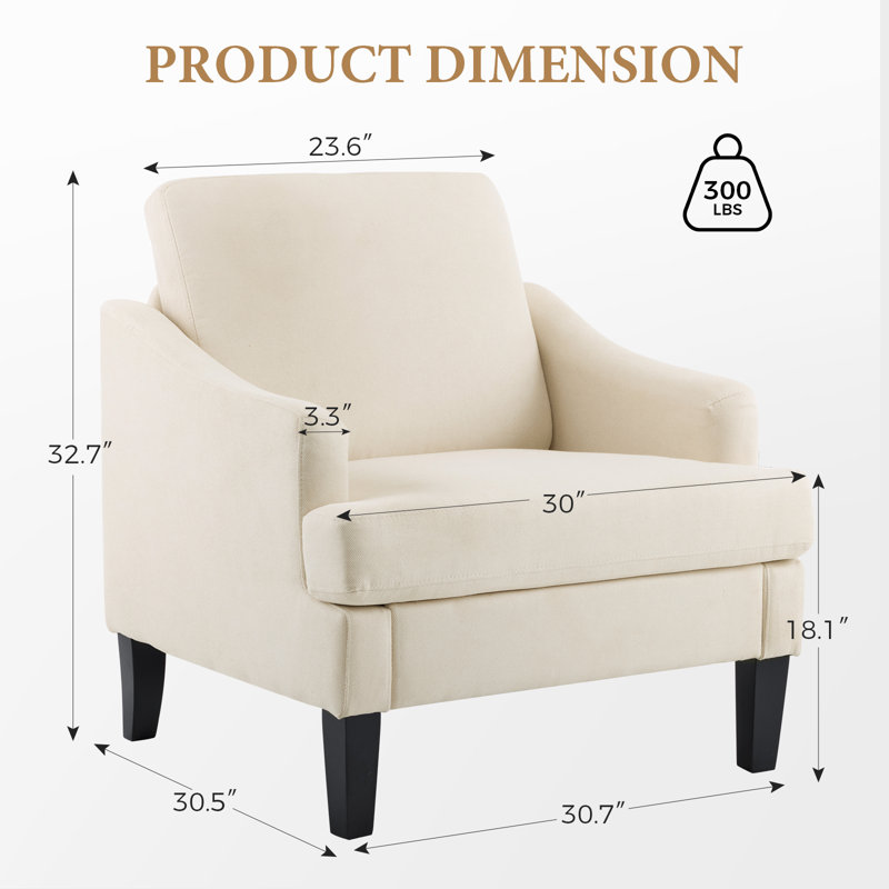 30" Accent Chair, Upholstered Armchair With Solid Legs, Beige