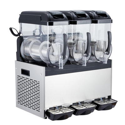 Machine à neige fondue commerciale à 3 réservoirs, 12 L chacun / 9,6 gallons au total, 860W boissons glacées et machine à margarita, acier inoxydable et PC, mode de nettoyage automatique, noir