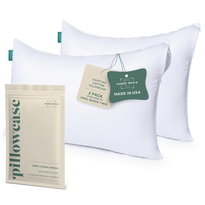 ComfyDown Pillowcase for Bed Pillow - 2 Pack - Breathable, 100% Cotton, 400-Thread Count, Zipper Closure -  (2 Pack)