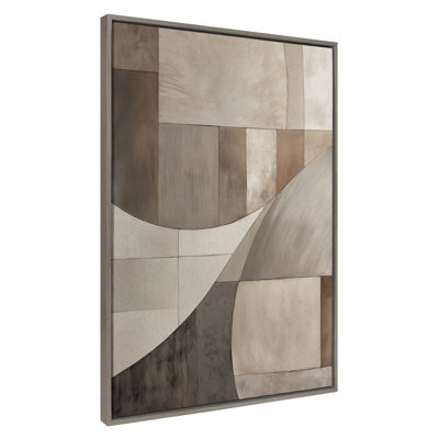 Curved Grid Abstract on Neutral Linen by The Creative Bunch Studio Framed Canvas Wall Art Print