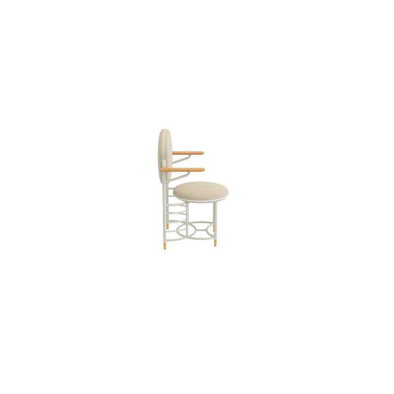 Frank Lloyd Wright Racine Signature Guest Chair with Arms, Linen Beige 100% Polyester, Warm White