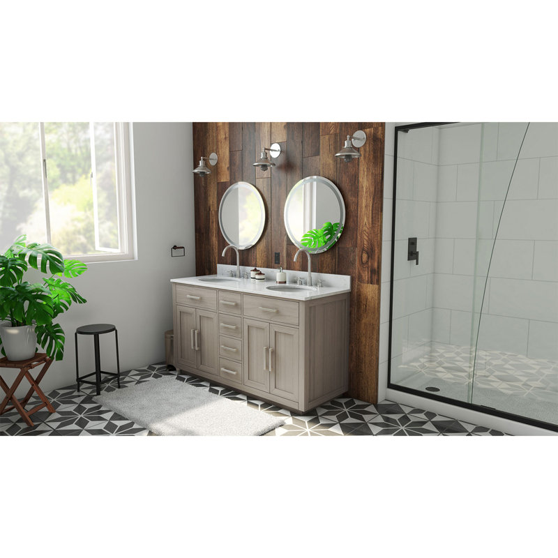 Ensemble de meuble-lavabo double 60 po Dexterity, Chêne gris