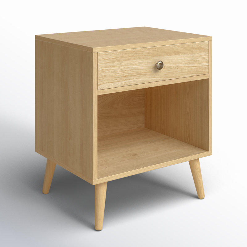 Vansant 1 - Drawer Nightstand with Drawer and Open Compartment, Solid Wood Legs, Straw Yellow