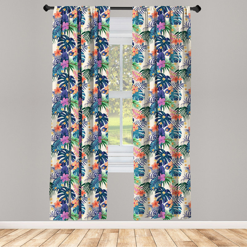 Tropical Floral Semi-Sheer Rod Pocket Sliding Panel, 28" x 95"