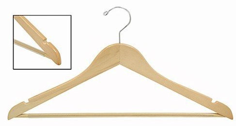 Cintre plat en bois antidérapant pour costume / manteau, Naturel