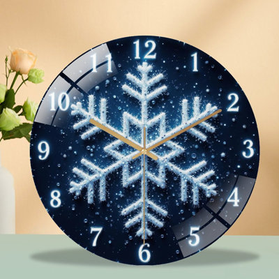 Clock-Face-With-Glowing-Snowflake Art - 12'' Modern Glass Wall Clock