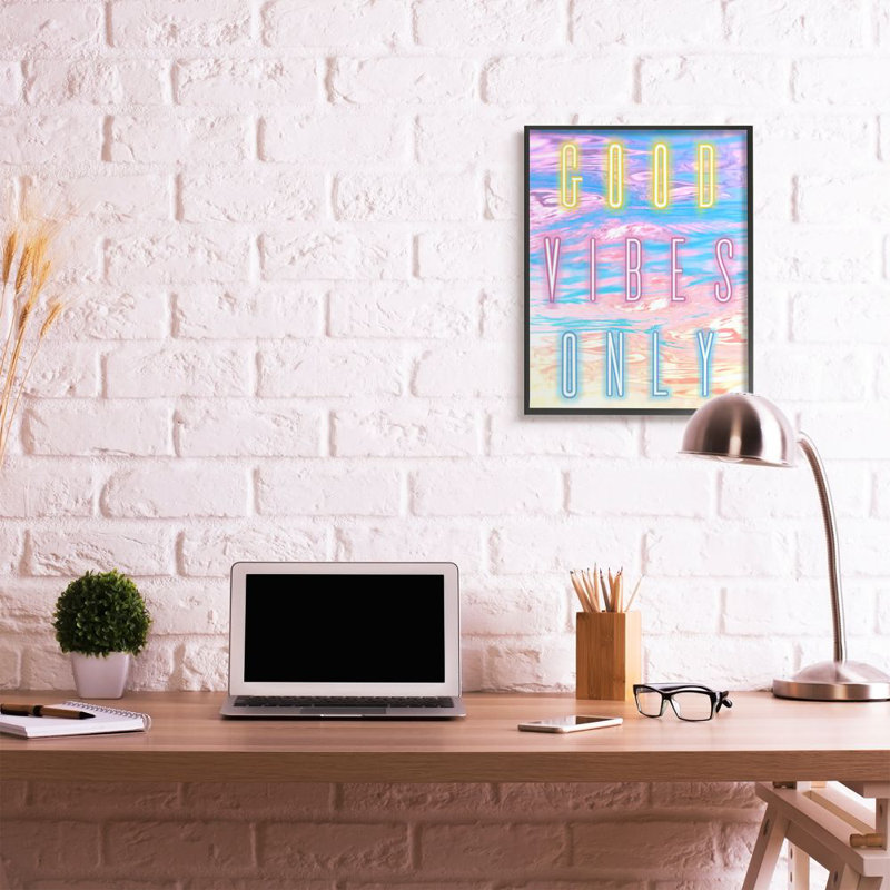 «Neon Good Vibes Only Expression Over Colorful Clouds» par Arrolynn Weiderhold - impression d'art graphique, Cadre noir