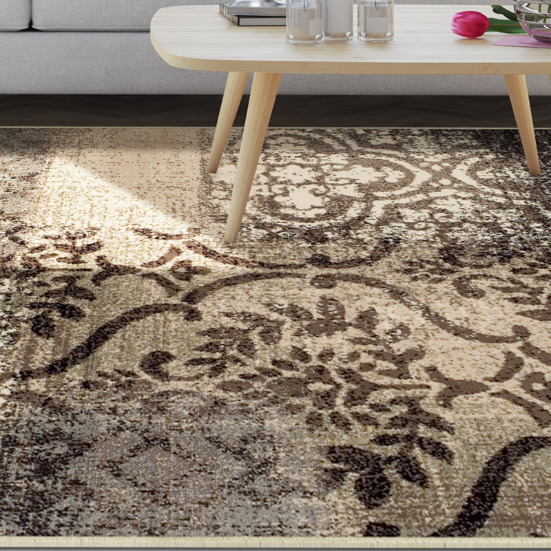 Tapis intérieur damassé délavé à motif abstrait Yvette, Rectangle de 5 pi x 8 pi