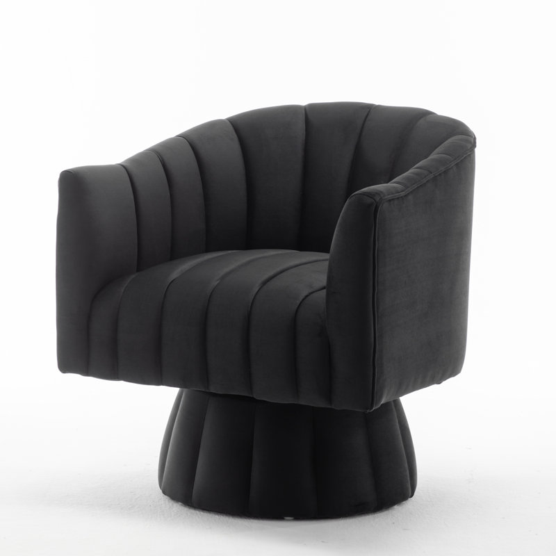 Murrow Upholstered Swivel Barrel Chair, Black Velvet