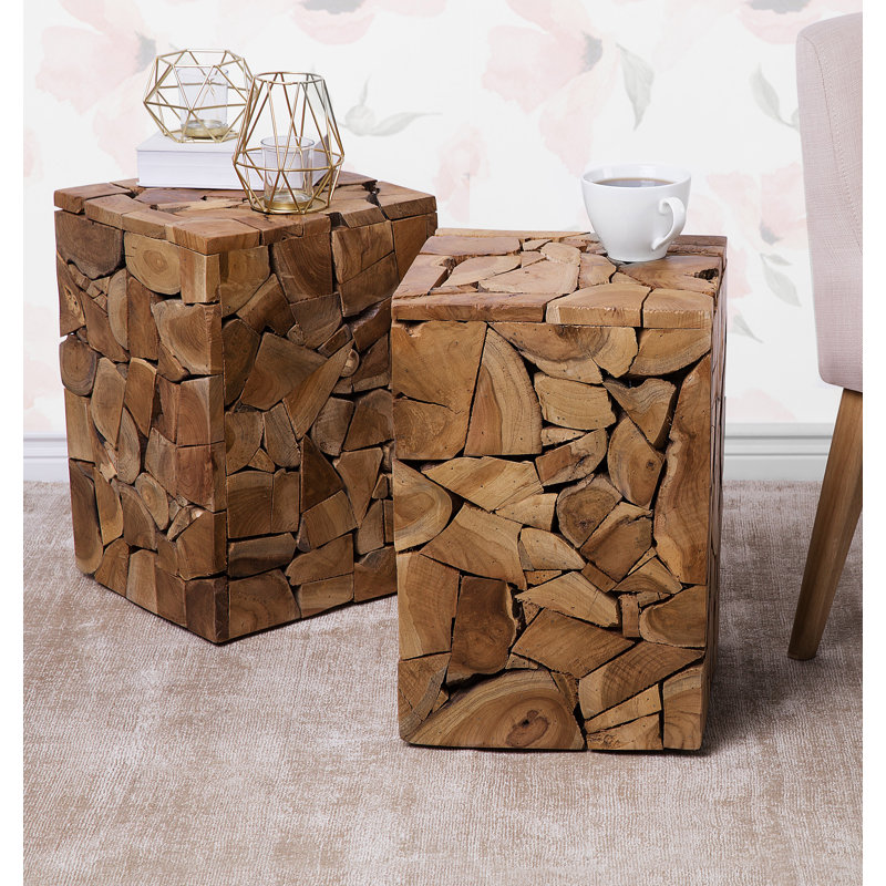 Solid Wood Block End Table
