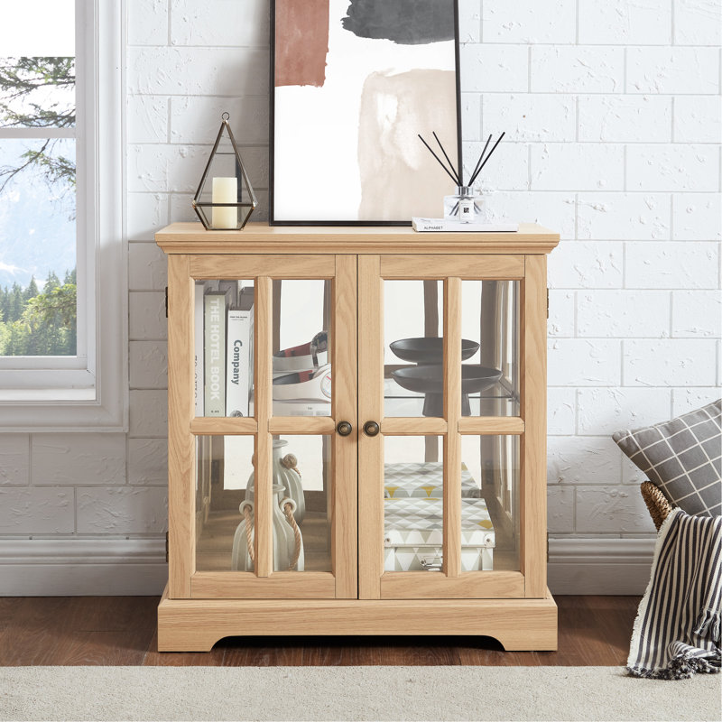 Vitrine en verre de chêne antique avec armoire à DEL avec porte télécommandée et rangement magnétique de qualité réglable à 7 couleurs