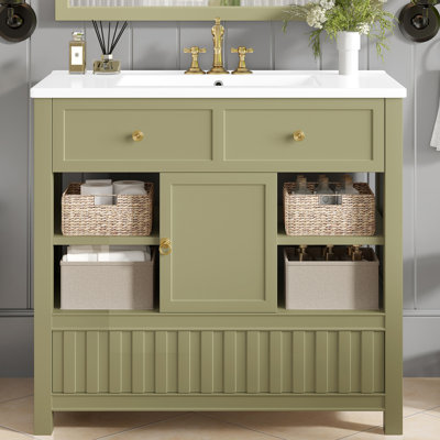 Meuble-lavabo 36 po avec lavabo, tablettes de rangement et tiroirs
