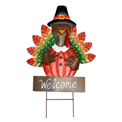 24" Thanksgiving Metal Turkey Pilgrim Garden Stake