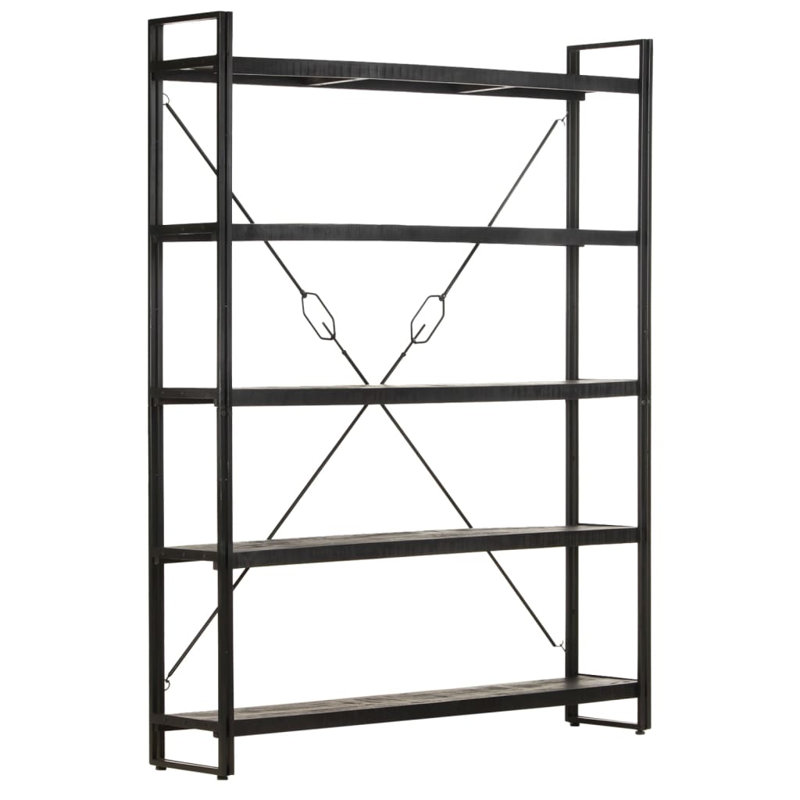 Bookcase Solid Mango Wood, Black, (5 Shelves) 70.9" H x 55.1" W x 11.8" D