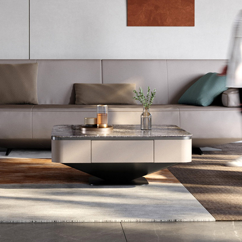 Table basse Italian, Gris foncé, Noir / blanc, H 15,4 po x L 35,4 po x l 35,4 po