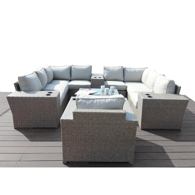 Normandy Rattan Wicker Fully Assembled 7 - Person Seating Group with Cushions
