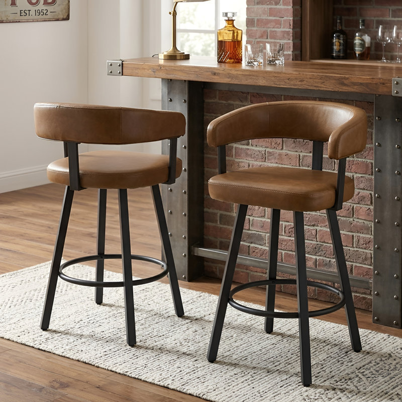 21.75'' W Upholstered Counter Stool with Metal Footrest (Set of 2), Brown