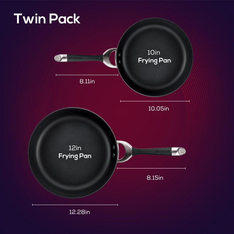 Circulon Symmetry Hard Anodized Nonstick Induction Frying Pans /  Skillet Set, 10 Inch and 12 Inch, Black