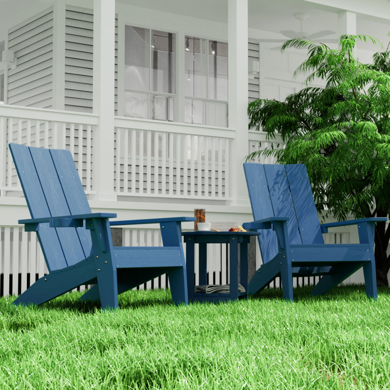 Caddo Outdoor Adirondack Chair With Table, Navy Blue