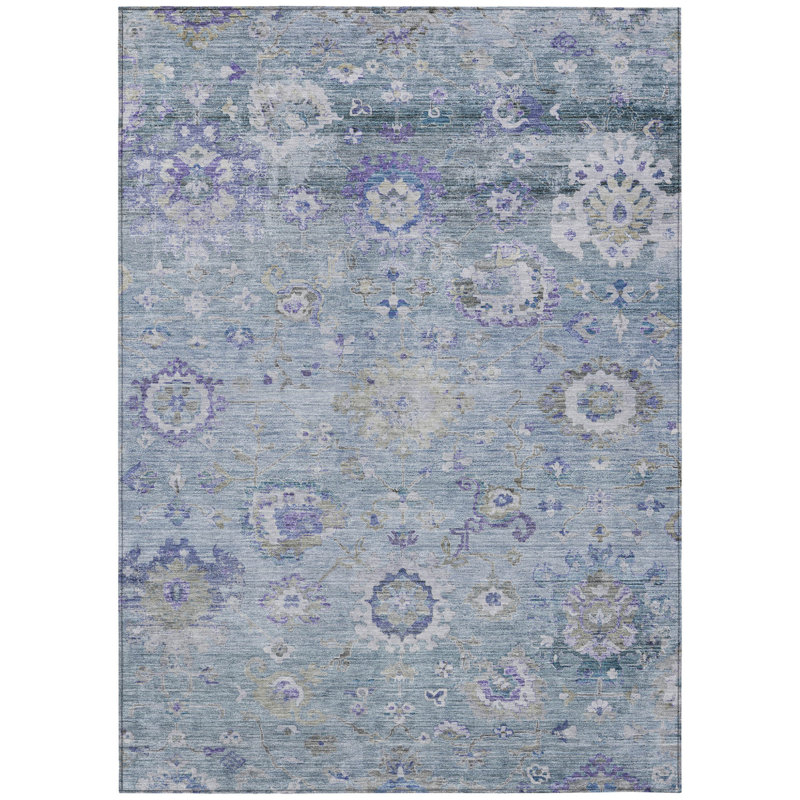 Tapis extérieur lavable floral mauve et gris 3 pi x 5 pi bleu ciel