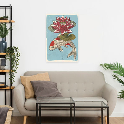 «Peaceful Koi And Lotus Peaceful Serene Contemporary Fish Lily Lotus Flower Nature», art mural