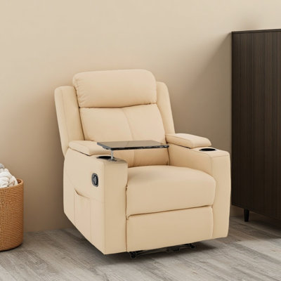 Top-grain Leather Vip Home Theater Seating Seats With Cup Holder, Game Movie Theater Chairs Theater Recliner Chair, Side Pocket, Tray Table, Manual Re