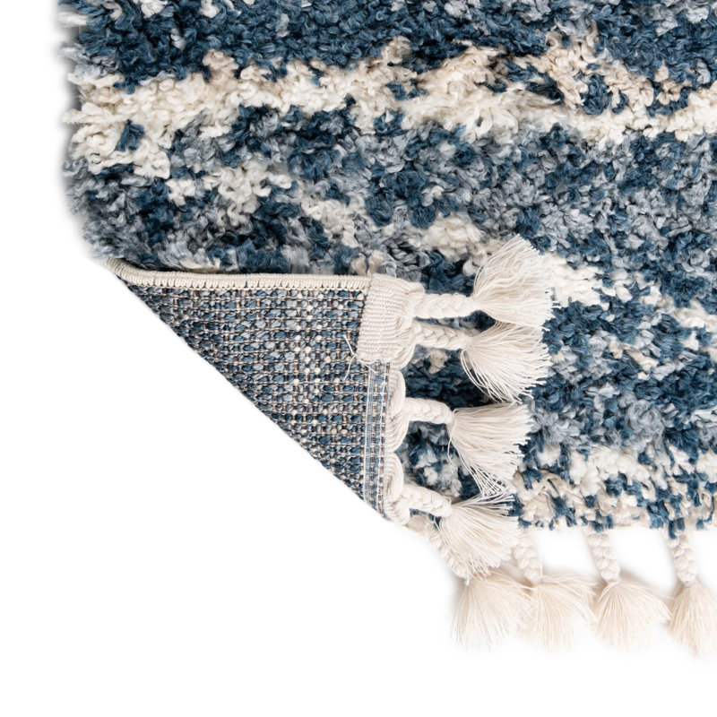 Tapis géométrique bleu / gris / blanc Abrahams, Rectangle 7 pi 1 po x 10 pi