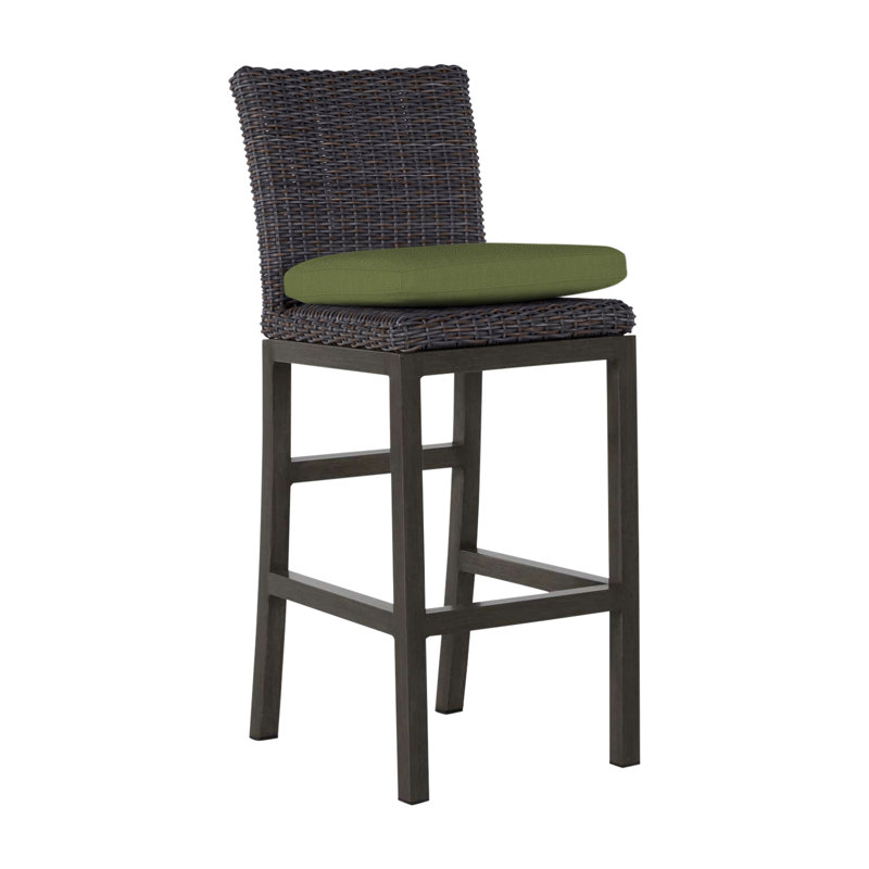 Rustic 30.5" Patio Bar Stool with Cushion, Slate Gray, Linen Forest, No Welt