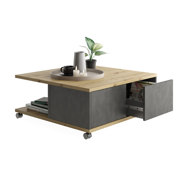 Kuulo Wheel Coffee Table with Storage, Matera/Artisan Oak