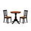 Ensemble de table de cuisine 3 pièces pour petits espaces comprenant une table ronde avec piédestal et 2 chaises en bois massif, noir et cerisier-128819618-128819615