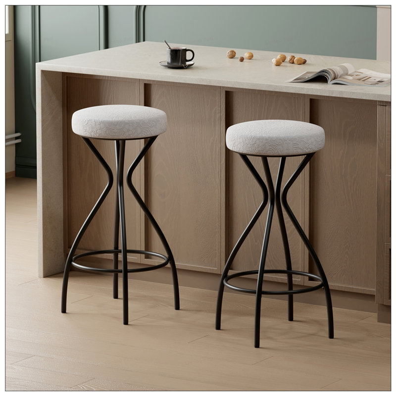 2 pièces Tabouret de bar rond à hauteur de comptoir avec pieds en métal