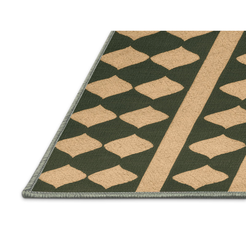 Machine Washable Trellis Green Area Rug, Rectangle 7' x 10'