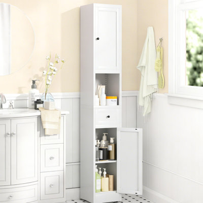 Armoire de salle de bain 71 po en métal blanc étroit de 71 po de hauteur avec 2 portes et 2 tablettes réglables pour économiser de l'espace dans la cuisine, la buanderie, le garde-manger, la grande salle de bain autoportante et de grande qualité, la finition et la facilité d'assemblage