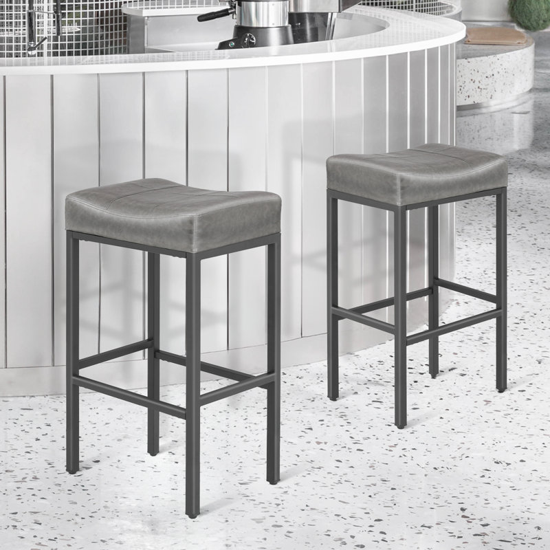 Upholstered Saddle Bar Stools Counter Height Stools Barstools Bar Chairs with Curved Seat & Footrest, Gray