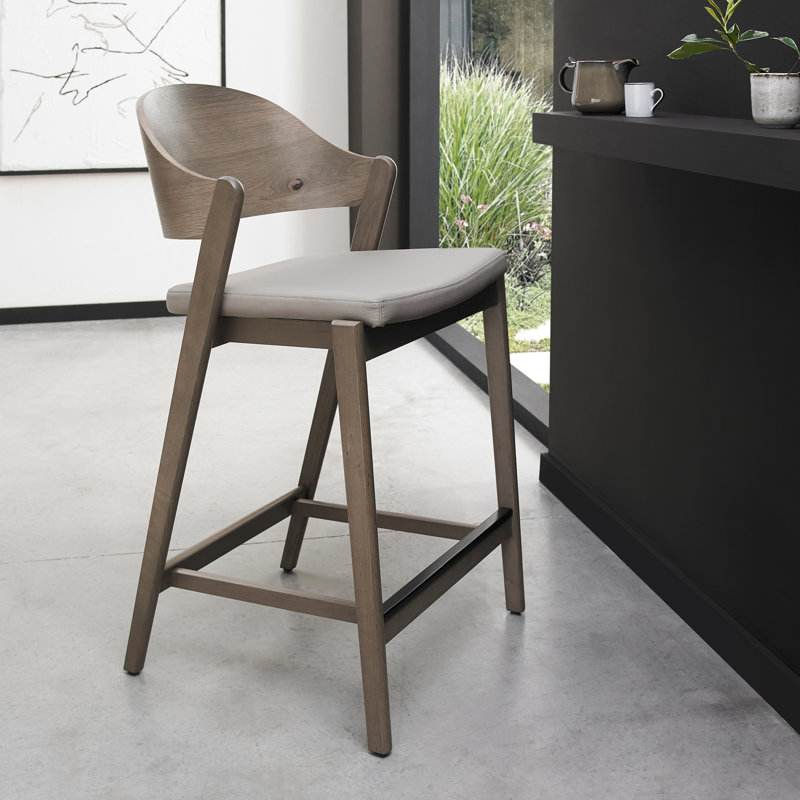 Upholstered Counter Stool with Solid Wood Frame, Grey, Grey