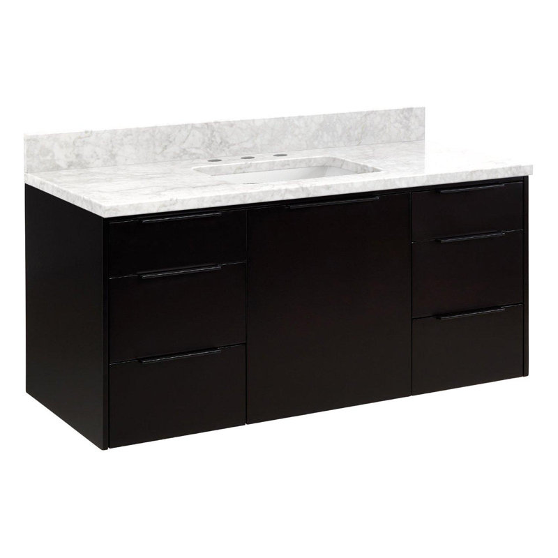 48" Dita Single Bathroom Vanity Set with Rectangular Undermount Sink, Black, 8" Widespread, Carrara Marble