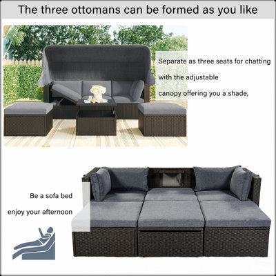 Outdoor Patio Rectangle Daybed with Retractable Canopy by Ebern Designs
