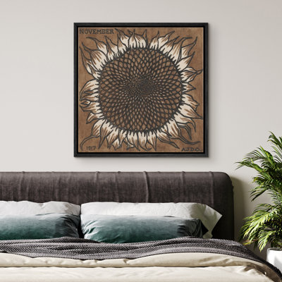 Tournesol brun, gros plan, élégantes illustrations rétro, campagne française rustique