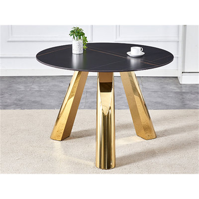 42" Luxury Sintered Stone Table: 0.45" Durable Top + 6" Steel Legs, 350Lb Capacity, Stain/Heat-Resistant Black Veined Surface - Modern Minimalist Design