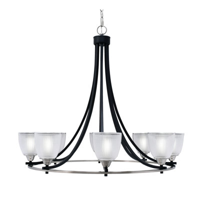 Lustre 8 lumières avec verre transparent nervuré 5 "Paramount