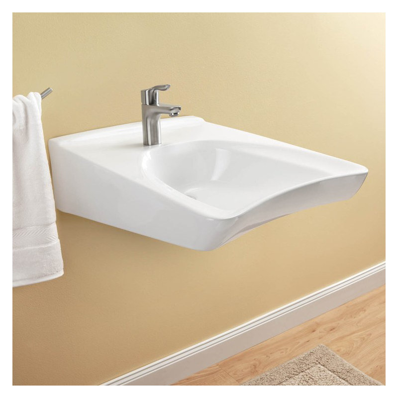 Commercial Vitreous China U-Shaped Bathroom Sink, 4" Centers, Cotton, Bone