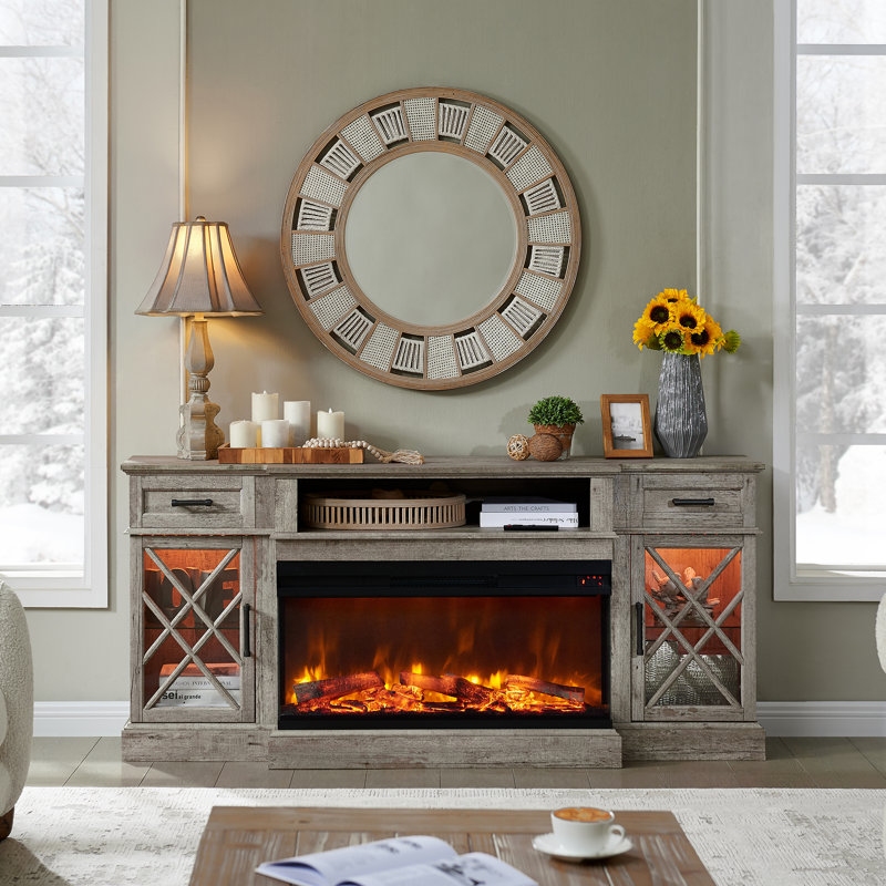 Gaobo Farmhouse Fireplace TV Stand For TVs Up To 80'', Wood Entertainment Center With Electric Fireplace & Timer