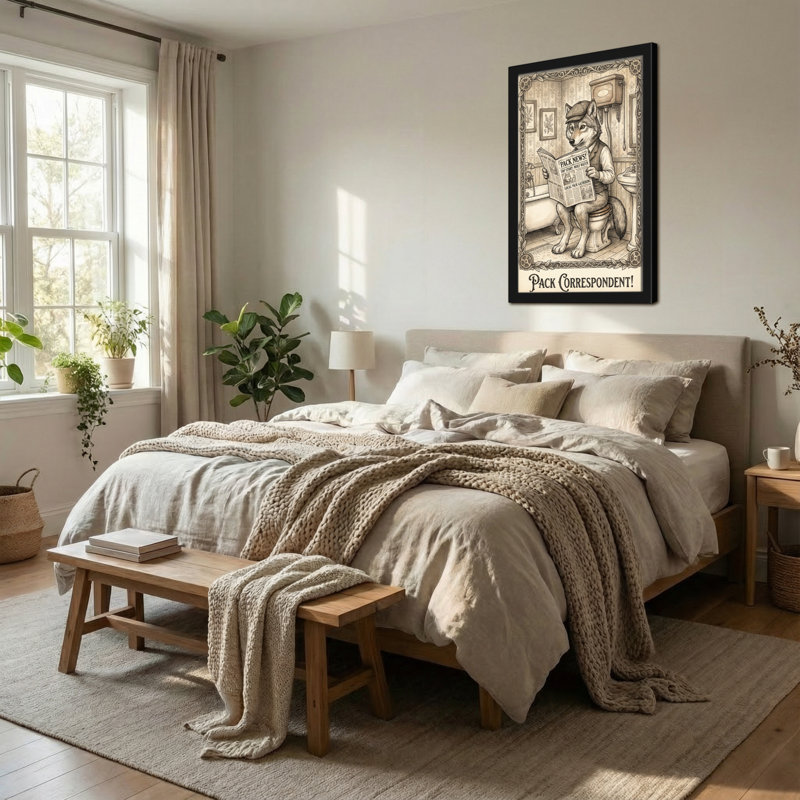 Bath & Laundry Wolf lisant le journal sur la toilette, H 18 po x l 12 po