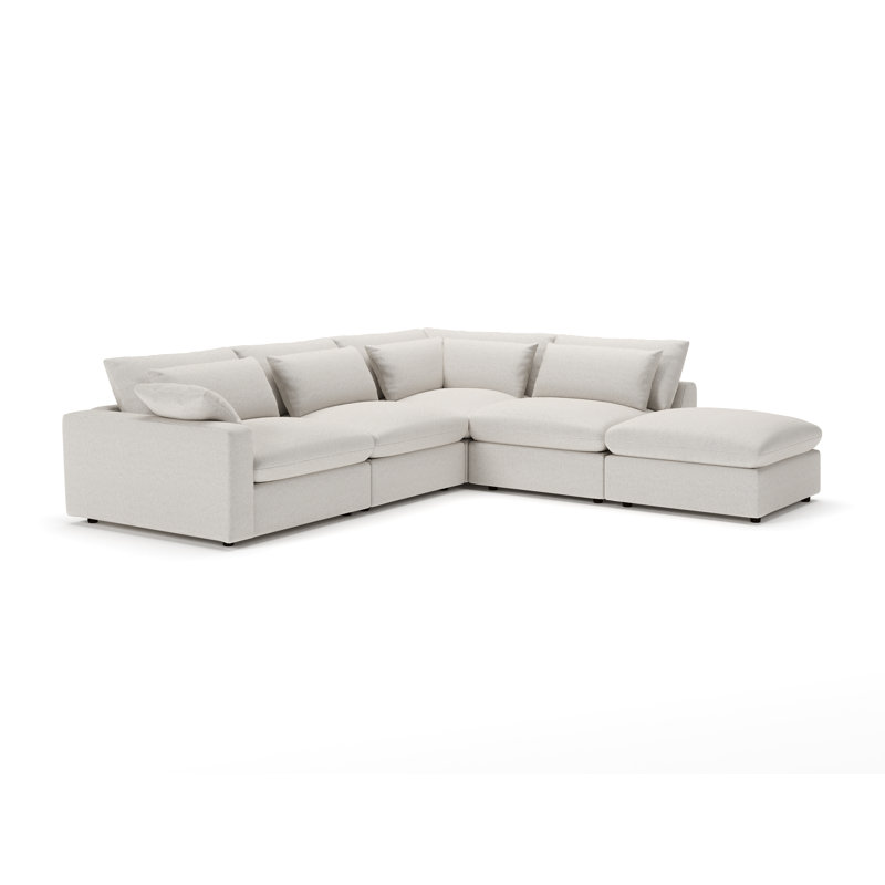 Canapé modulaire 5 pièces Remy, Orienté à droite, Natté gris clair Macarena