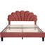 Grand lit plateforme tapissier avec tête de lit en velours fleur, teinte artistique haricot rouge